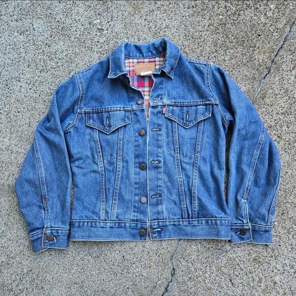 Vtg 80s LEVI'S Type 3 Medium Wash Flannel Lined Denim Jacket XS Fit USA Made - Picture 1 of 6